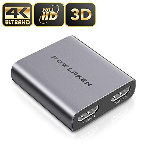 HDMI Splitter 1 in 2 Out - POWLAKEN 4K Aluminum HDMI Splitter, Powered