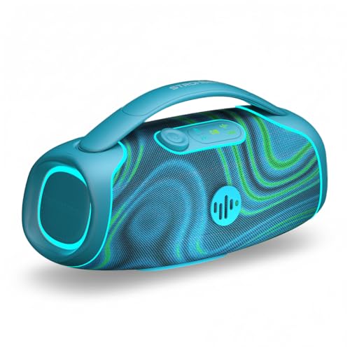 Stromberg - Mega-Force Portable Bluetooth Speaker, 80W RMS Power, 7-Hour Playtime, 5-Speaker System with Subwoofer, RGB Lights, Aqua Blue