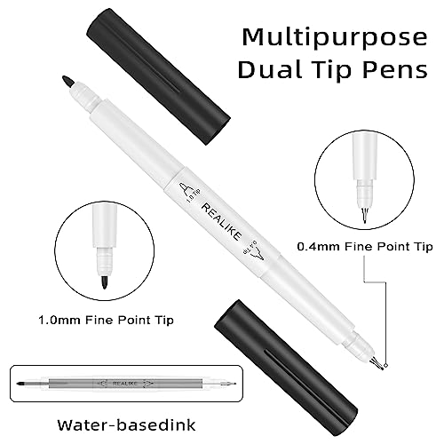 Image of REALIKE Dual Tip Pens Compatible with Cricut Maker 3 /Maker 4 /Maker /Explore 3 /4 /Air 2 /Air, Black Pens Set of 7 Pack Dual Tip Marker Fine Point Pen Writing Drawing (0.4 Tip & 1.0 Tip)