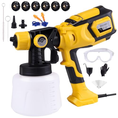 1000W Paint Sprayer with Cleaning & Blowing Joints,1400ml Cup Spray Paint Gun with Adjustable Flow Width,6 Nozzles and 3 Patterns,Yellow Paint Sprayer for House Painting,Easy to Clean