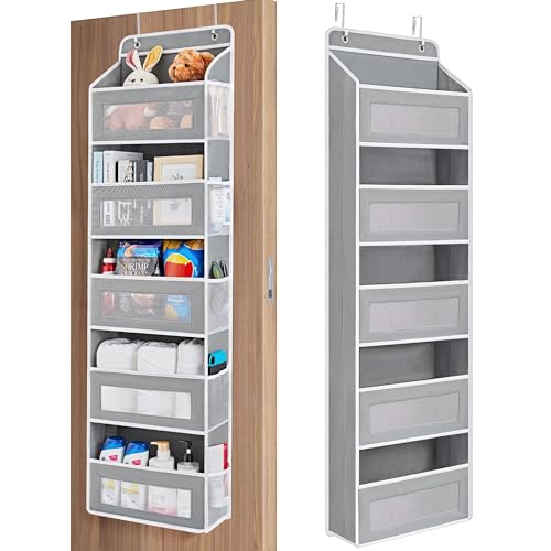 Bizvan Over The Door Organizer, 5-Tier Hanging Storage with Clear Windows, Large Capacity Pockets for Bedroom, Closet, Dorm Room (5)
