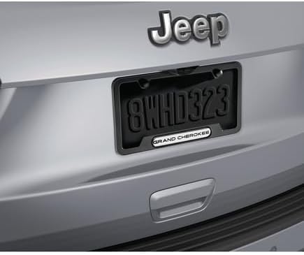 Mopar 82213626AB License Plate Frame Satin Black License Plate Frame features the Grand Cherokee logo. The frame has two top holes