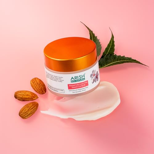 Image of ARISH BIO-NATURAL Almond Cold Cream with Vitamin C & SPF 30-50ml | Deep Hydration, Brightening, Sun Protection | Non-Greasy Moisturizer for Dry Skin for Women & Men | Winter Care & Daily Use