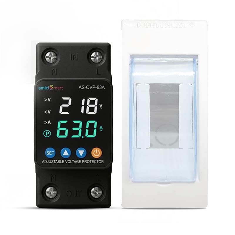 amiciSmart Automatic Over/Under Voltage and Over Load Protection (Adjustable Setting) with Auto Re-Connect LED Display Standard Din-Rail Mounted Single Phase 63A with Weather-Proof Mount-image-10