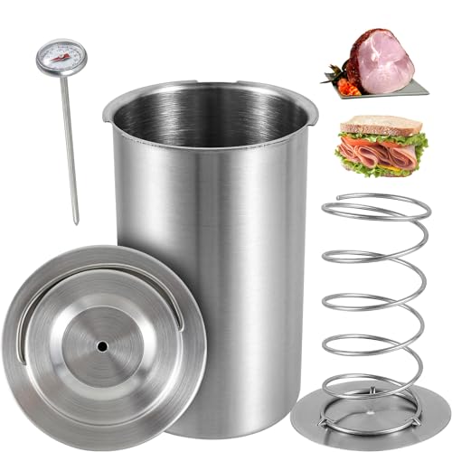Ham Maker Meat Press Cooker, Upgraded Stainless Steel Deli Meat Press Mold with Thermometer, Large Capacity Homemade Lunch Meat Maker Machine Ham Press Maker for Cooking Pork Beef Fish Seafood