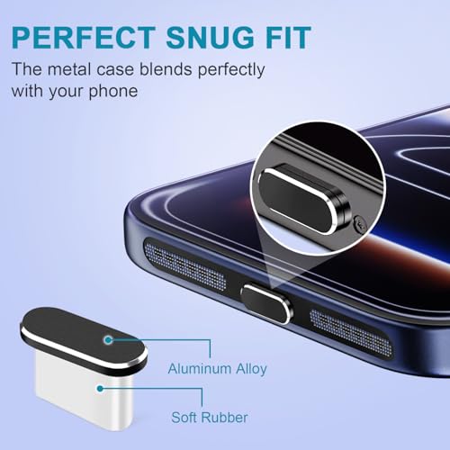 Image of USB C Dust Plug,USB C Port Cover Type C Charging Port Plug Cover Speaker Dust Cover,Accessories for iPhone 17, 17 Pro (Black, for iPhone 17 Pro)