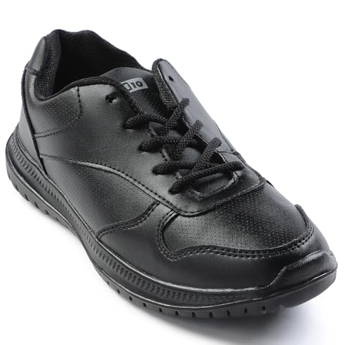 Image of Liberty Force10 SKOLPRO-L Lacing Uniform School Shoes for Kids - Black & White | Lightweight & Comfortable Insole | Quick Wear, Lace-Up Closure Cushioned Footbed | All Day Comfort, Anti-Slip Grip