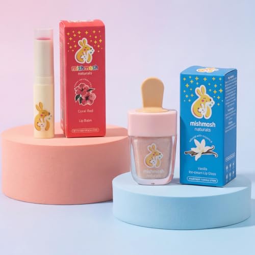 Sweet Coral Duo – Coral Lip Balm & Vanilla Lip Gloss | Real Makeup Set for Girls | Kids Makeup Kit for Girls Age 3-14 | 100% Natural & Skin-Friendly | Pack of 2 (2 count)