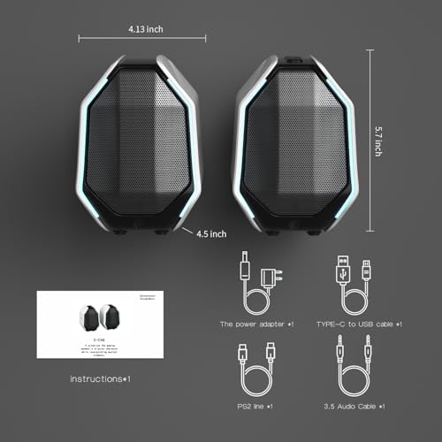 Computer Speakers for Desktop PC, Gaming PC Speakers for Desktop – USB-C, Bluetooth 5.3, 3.5mm AUX, AC Powered External Audio with Rich Stereo bass, Laptop/Mac, RGB Lights, White, 30W - Image 4