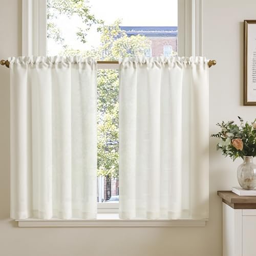 TOPICK Scheibengardine Bistrogardine 2er Set 90Hx90B cm Wei...