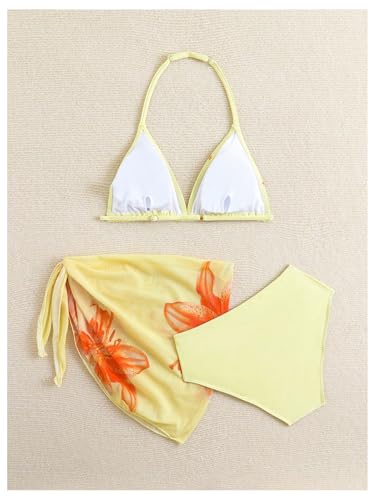 Image of SHENHE Girl's 3 Piece Swimsuits Cute Halter Triangle Bikini Bathing Suit with Beach Cover Up