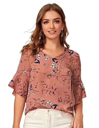 Image of OM SAI LATEST CREATION Women's Plain Crepe with Ruffle Sleeve Design on HaOSLC-Sleeve Regular Fit Office wear,Casual wear Top