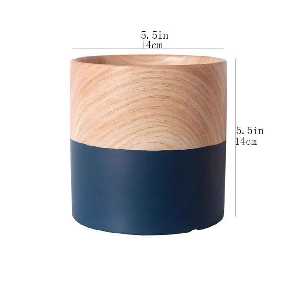 Doniczka Cylindryczna doniczka z podstawkami i otworami drenażowymi Ceramiczna doniczka na kwiaty, niebieska z małą doniczką Woodgrain, na balkon w salonie Sypialnia Doniczka