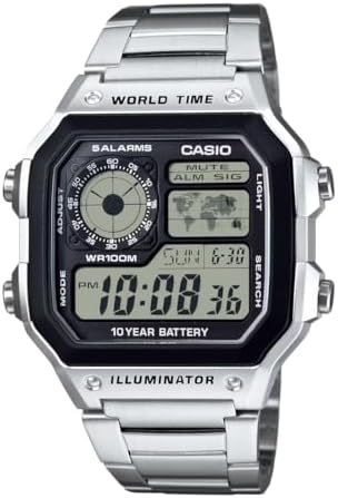 Casio Men's Watch AE1200WHD-1AV Stainless Steel Analog Digital Watch Ten Year Battery Life for Boys