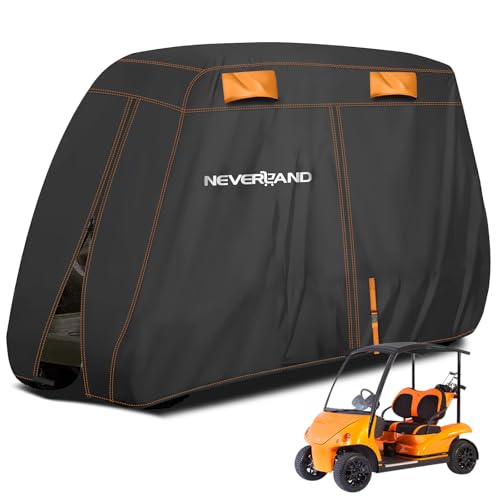 NEVERLAND Golf Cart Cover 4 Passenger, Heavy Duty 420D Golf Cart Covers, Waterproof Club Car Golf Cart Cover with Zipper Doors Compatible with EZGO Yamaha Club Car 4 Seat (Up to 115 Inch)