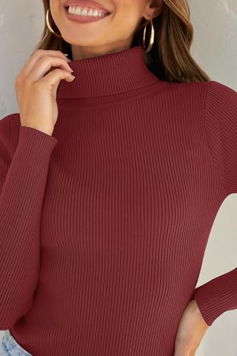 Image of ZESICA Women's Turtleneck Long Sleeve Shirts 2026 Spring Trendy Tops Slim Fitted Ribbed Knit Basic Casual Sweater