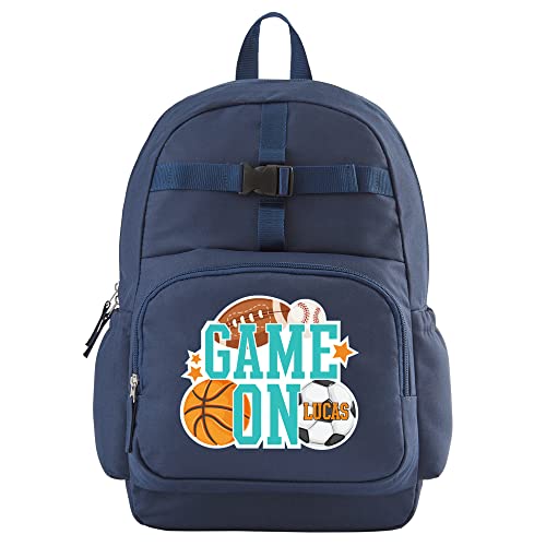Let's Make Memories Kids Backpack for School - Personalized Back to School - Bookbag with Lunch Box - Blue - Sports - Game On