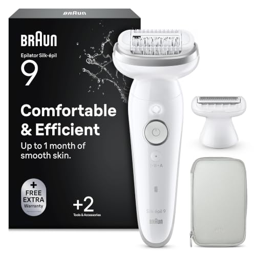 Braun Silk-Épil 9 Epilatore Elettrico Donna, 9-041 Argento | Depilatore Corpo Donna Impermeabile con Custodia e Cappuccio Regolatore, Testina Ampia per Una Facile Rimozione dei Peli