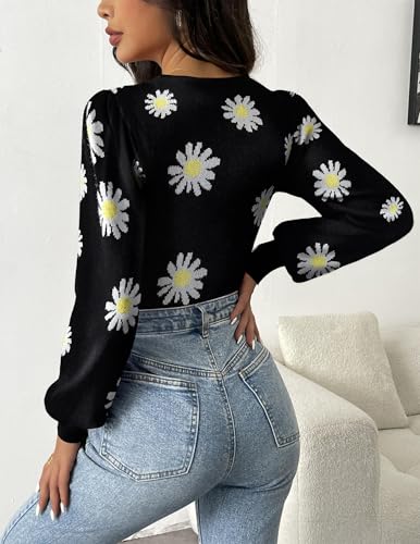 Image of Zeagoo Womens Sweaters Long Sleeve Bodysuits 2026 Fall Crewneck Puff Knit Pullover Tops