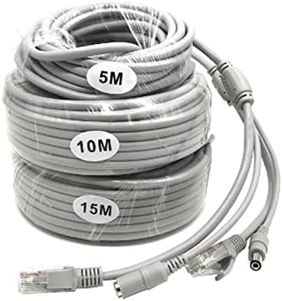 10M/33FT Ethernet CCTV Cable, Cat 5 RJ45 + 2.1x5.5mm DC Power Cord, for CCTV Security Camera Surveillance System IP Camera NVR System Grey - (1Pcs)