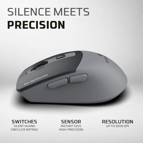 Amkette Epic S Rechargeable Wireless Mouse/Bluetooth Mouse |2 BT + 2.4GHz | Up to 3200 DPI Instant S201 Sensor | 500mAh Type-C Charging, 40H Battery | Silent Huano Switches |6 Buttons Compact Mouse view 2