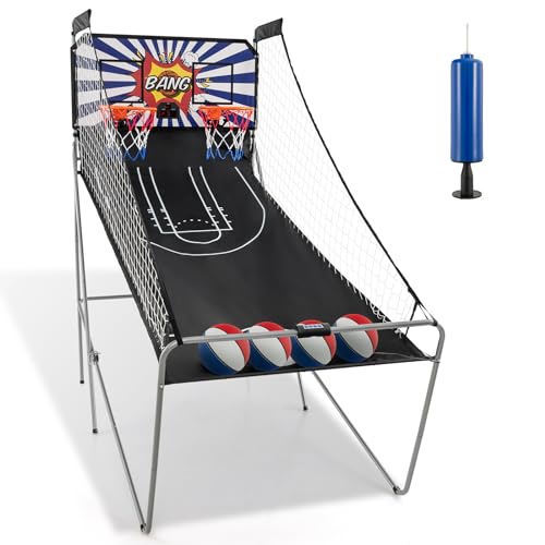 Giantex Folding Basketball Arcade Game, Dual Shot Electronic Basketball Hoop Arcade Game with 8 Game Modes, 4 Balls, 2 Hoops, Air Pump, LCD Scoreboard, Basketball Game for Adults, Kids -  GT38115WH-SP