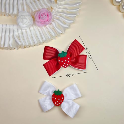 Pinzas para el cabello con moño de fresa rojo, pack de 2 miniatura 3