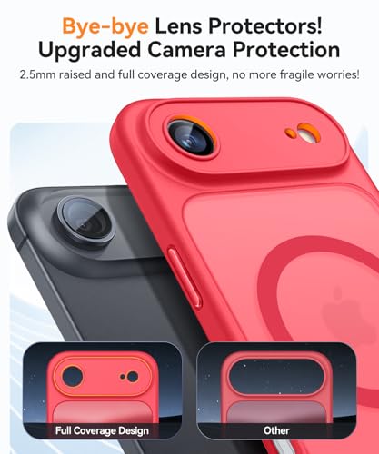Image of CANSHN Magnetic Compatible with iPhone Air Case(6.5 Inch), Upgraded [Full Camera Protection] [Compatible with Magsafe] [Translucent Matte] Shockproof Phone Cover for iPhone 17 Air Case,Red