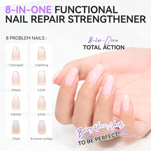 Image of Nail Ridge Filler For Damaged Nails: Gelike ec 8 in 1 Nail Strengthener for Thin Nails and Growth,Protein Nail Ridge Filler with Top Coat Free