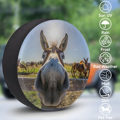 Image of cfpolar Spare Tire Cover Funny Donkey Wheel Covers Protectors Waterproof Dust-Proof Universal Fit Trailer, RV, SUV and Many Vehicle 17 Inch