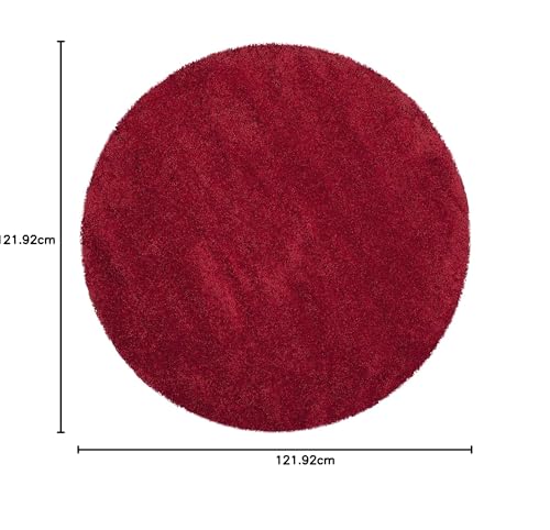 Image of Plain Shaggy Rugs and Carpet for Home and Floor Mats 4x4 Round Red Color