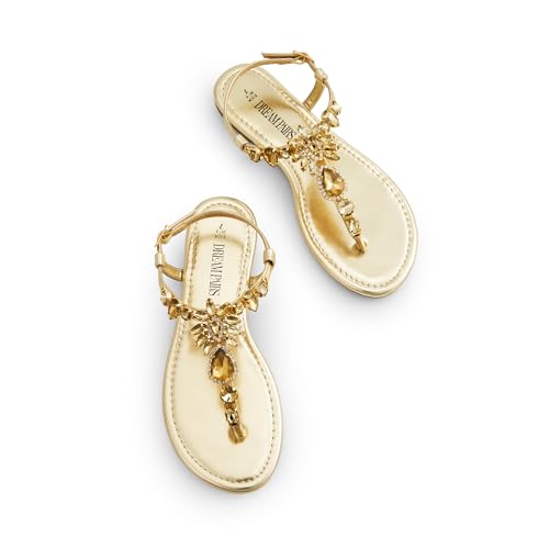 DREAM PAIRS Flat Sandals for Women Dressy Rhinestone T-Strap Thong Flat Sandals for Summers Dress Beach4