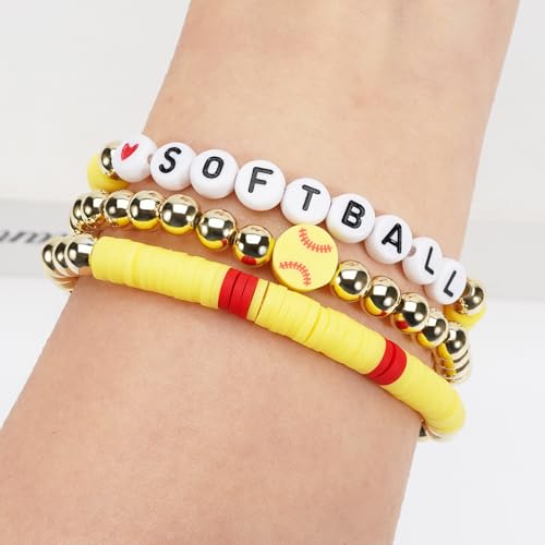 Image of Football Baseball Soccer Beaded Bracelets for Women Stackable Game Day Sports Theme Bracelet
