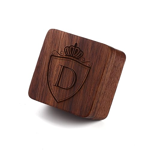 Image of Mens Initial Silver Cufflinks A-Z Alphabet Letter Steel Cuff Links with Engraved Walnut Wood Box Groom Groomsman Wedding Set