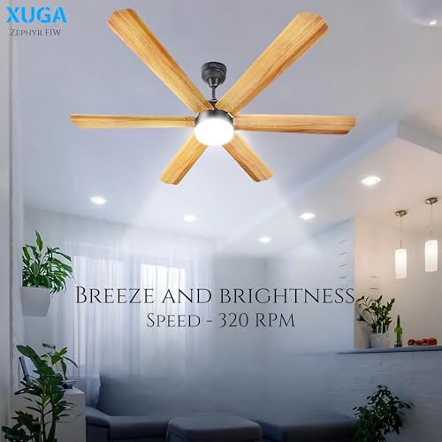Image of XUGA Zephyr F1W Premium Smart 1200mm, BEE 5-star BLDC fan,6 Blade,Remote Ceiling fan for Home, 100% Copper Motor,Energy Saving, High Air Delivery,LED (Wooden)(5 Year Warranty)