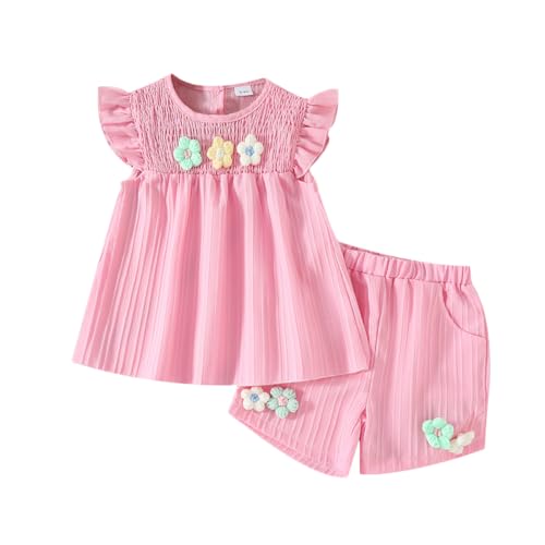 Toddler Girl Cute Summer Clothes Ruffle Short Sleeves T-Shirt Elastic Waist Shorts 1-3 Years