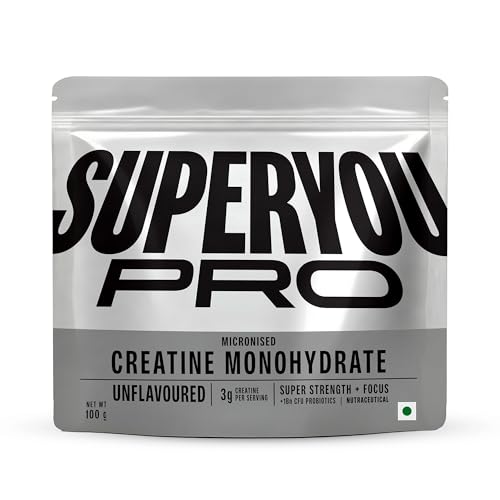 Image of SuperYou Pro Micronized Creatine Monohydrate Powder | Unflavoured | 100g | 33 Servings | Micronized to 200 Mesh | Enhanced Muscle Strength with Rapid Absorption |Pre-Post Workout Supplement
