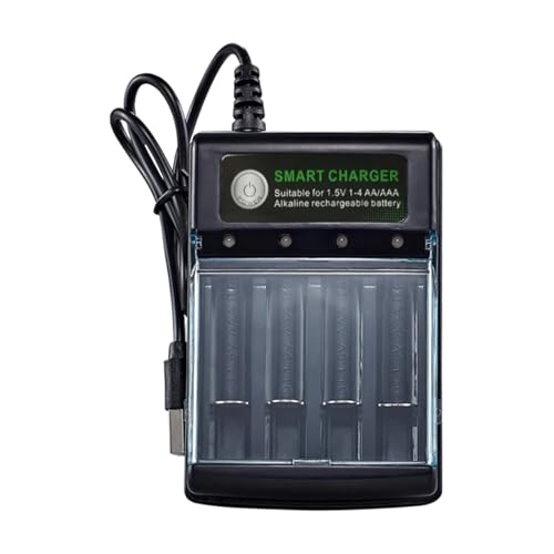 Cargador Pilas AA AAA - Estación Recarga 4 Ranuras Pantalla LCD | Puesto Individual Y Bloque Alimentación Doméstico para Acumuladores AA AAA Indicador LED