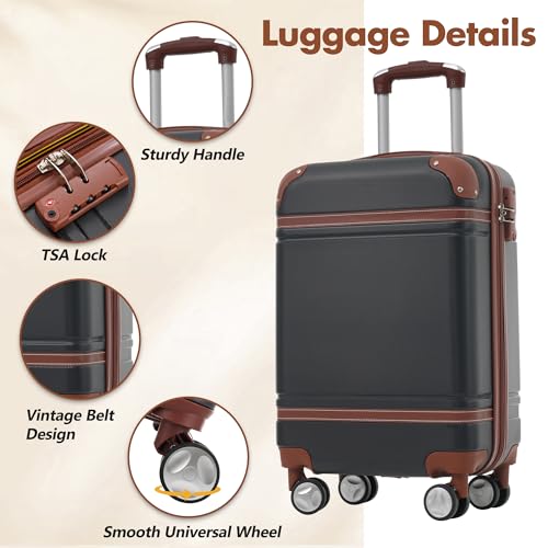 Hardshell Luggage Set, 3 Piece, Carry-on Suitcase, Double Spinner Wheels, TSA Lock, 20 in (Black)4