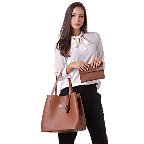 Bolsa Feminina Dhaffy Marrom, Saco, Acompanha Necessarie. cor:marrom;tamanho:G