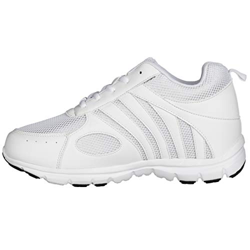 CALTO Men's Invisible Height Increasing Elevator Shoes - White Leather/Mesh Lace-up Super Lightweight Trainer Sneakers - 3 Inches Taller - G3303 - Size 10 D(M) US3