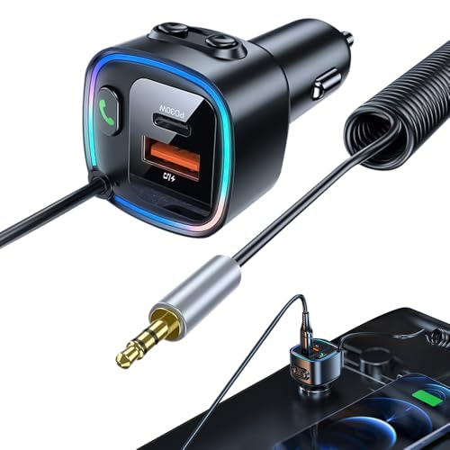 Hojalis Transmisor FM Bluetooth para Coche, Cargador Coche Carga Rapida, Transmisor FM Bluetooth Coche, Musica CocheBluetooth con 2 USB 5V/3A, QC3.0+Tipo C 20W PD Carga Rápida, Manos Libres
