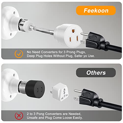 E26/E27 Bulb Socket Light Bulb Outlet Extension Cord, Light Socket To Plug Adapter 3 Prong, Plug In Light Socket Outlet Adapter For Outdoor Indoor Porch Garden Patio Use White,2 Pack #TOP1
