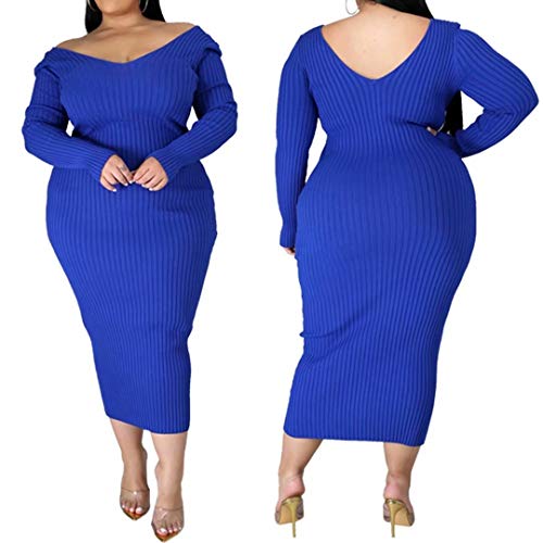 Image of Women's Plus Size Sexy Long Sleeve Maxi Sweater Off Shoulder Knit Dress