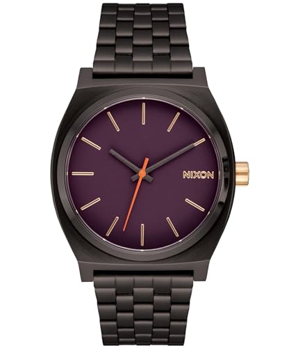 Image of NIXON Time Teller A045 - 100m Water Resistant Men's Analog Fashion Watch (37mm Watch Face, 19.5mm-18mm Stainless Steel Band), Gunmetal /Blackberry /Gold, One Size, Time Teller