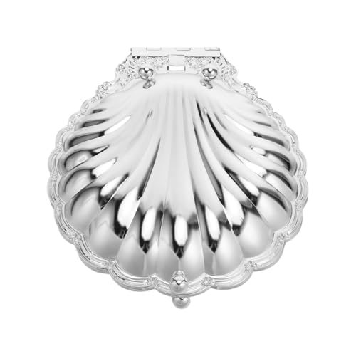 JHKNNK Vassoio da portata per frutta a forma di conchiglia in argento con coperchio - Piatto per snack in metallo a forma di conchiglia - Centrotavola da tavolo per frutta secca, dessert e antipasti