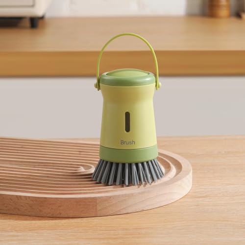 Image of Dishwashing Brush with Soap Dispenser：Dish Brush,for Kitchen Cutlery,Pots and Pans Sink Cleaning,Dishwashing Brush Set with Base (Green)