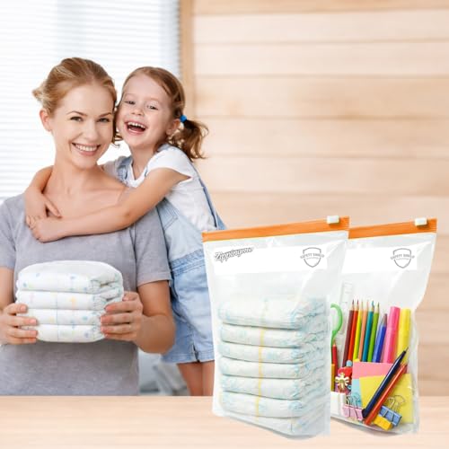 Image of Reusable Transparent Storage Bags with Slider Zip Lock | 15 Small Size (8 inchx10 inch with 2 inch Bottom) | Ziplock Pouch or Bag for Small Clothes, Makeup, Stationery, Travel Packing | Space Saver Zipper (S)