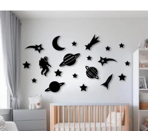 Image of Elegant Wooden Wall Adhesive Art Moon and Stars Modern Peel & Stick Decor for Living Room, Bedroom & Office 28