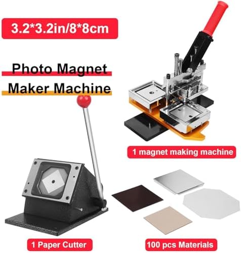 DIY Photo Magnet Maker Kit with Consumables, Create Custom Fridge Magnets and Button Badges for Any Iron Furniture, Includes Machine and Supplies,Machine+100pcs